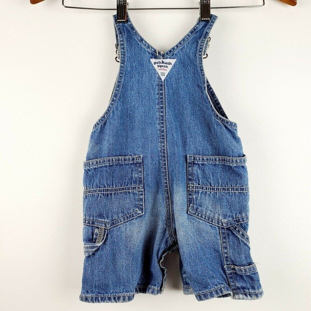 OshKosh Bgosh Vestbak Infant Boys Denim Jean Carpenter Overall Shorts 12 Months - Picture 6 of 10